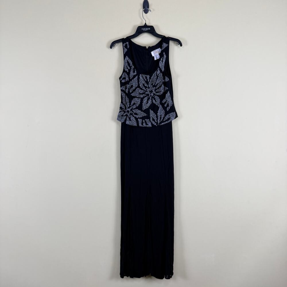 Joseph Ribkoff Couture Black Gown Dress Sleeveless Beaded Maxi Size 8
